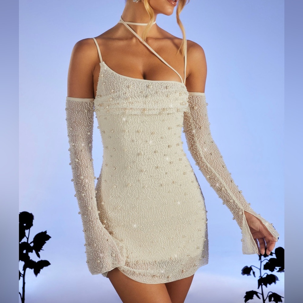 Soho Embellished Asymmetric Corset Mini Dress in Ivory